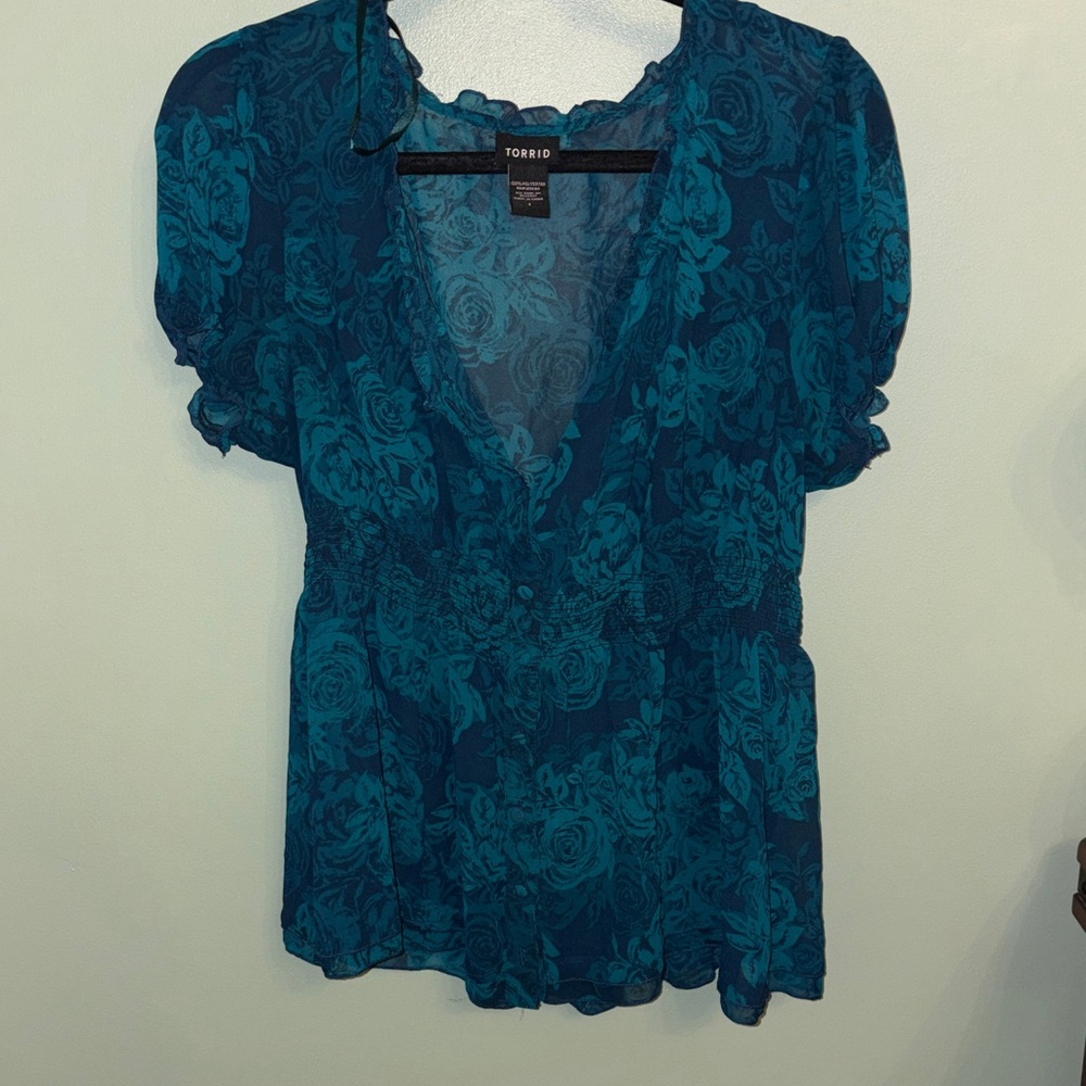Torrid Teal Floral Blouse